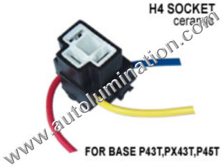 H4 9003 P43t Headlight Ceramic Socket Pigtail Connector Harness Wiring